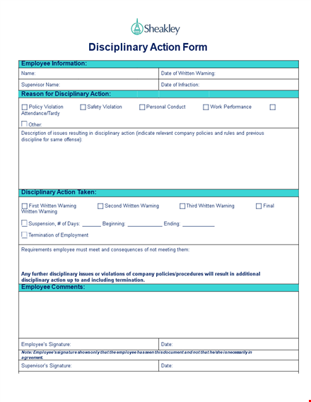 employee disciplinary action form - written warning and disciplinary action template