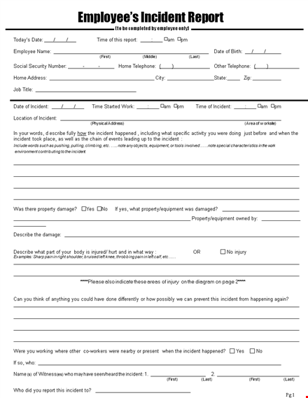 employee's incident report template