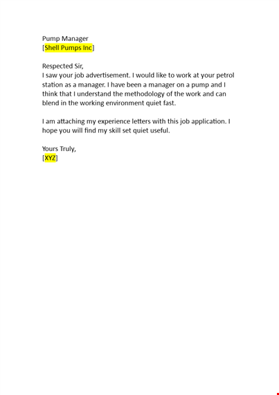 job application to work at a petrol station template