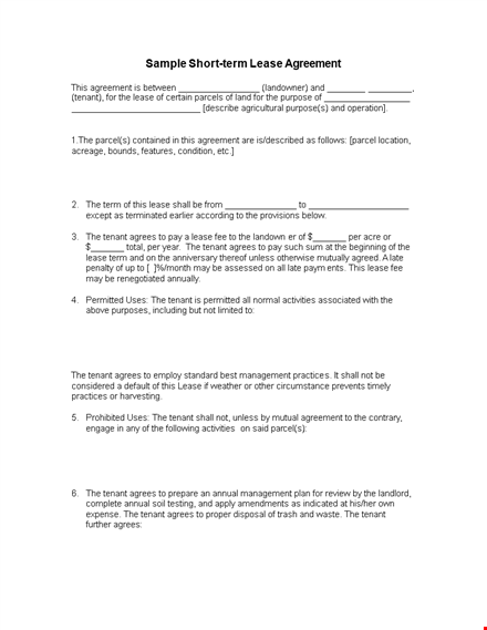 short term rental lease agreement template