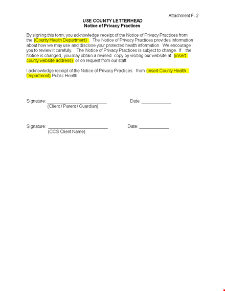 sample receipt acknowledgement of privacy practices template