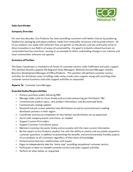 sales coordinator job description template