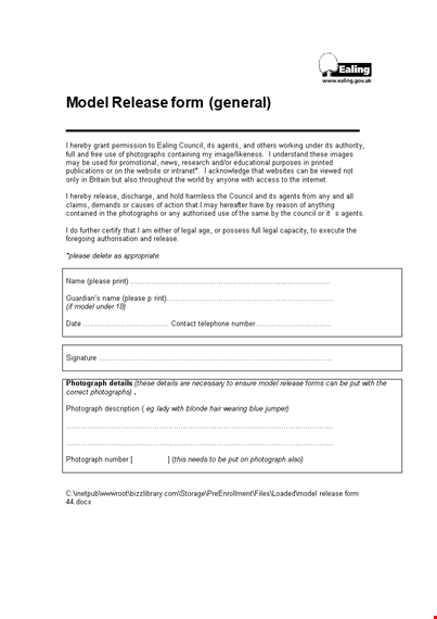 get council-approved model release form for photography template