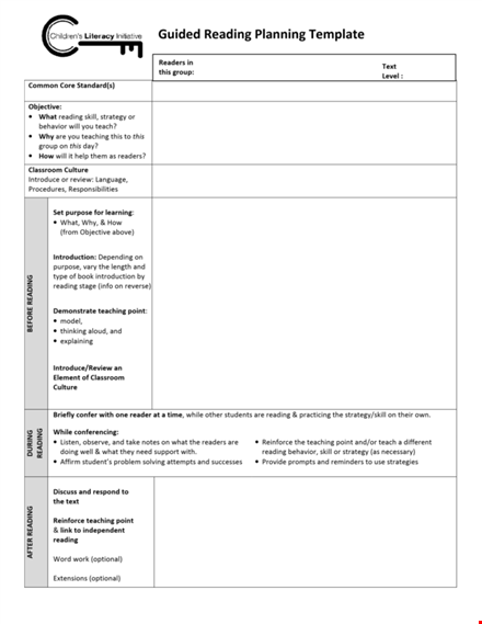 reading group lesson plan template template