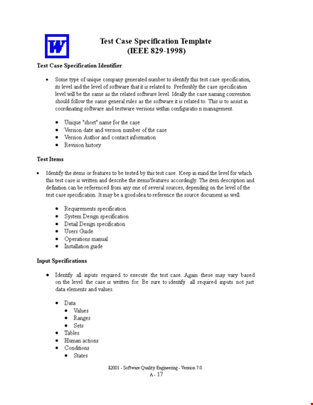 software test case template - level identification | download now template