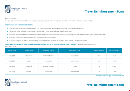 travel reimbursement form - easily file a claim | woodville template