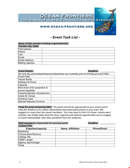 event task list template | simplify your planning with panel and ocean themes template