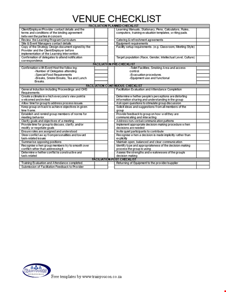 free printable venue checklist template