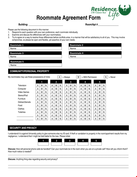 download roommate agreement template - free printable pdf, roommate agreement template