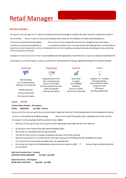 retail manager resume template - expertly crafted manager resumes | dayjob birmingham template