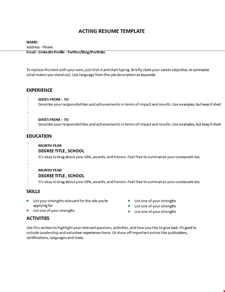 acting cv template template