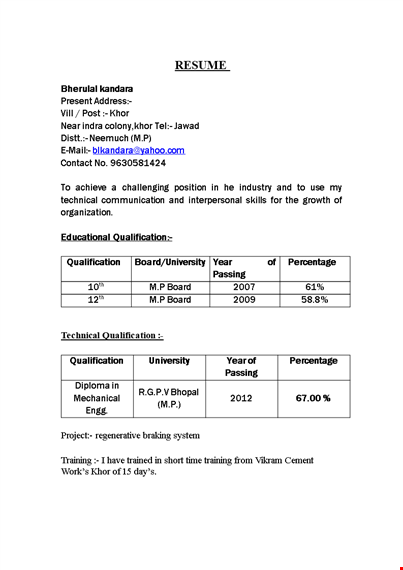 diploma fresher resume format download template