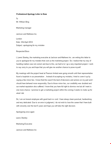 apology letter to boss for marketing project mistake by jackson mathews template