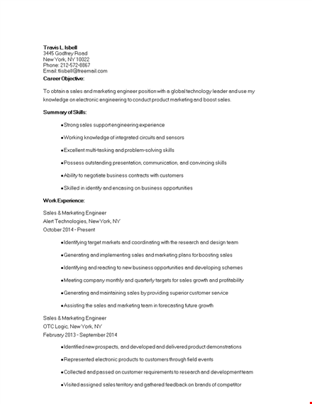 sales marketing engineer resume template