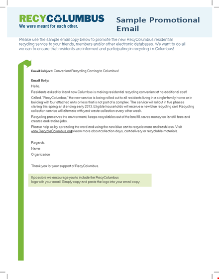 sample promotional email template