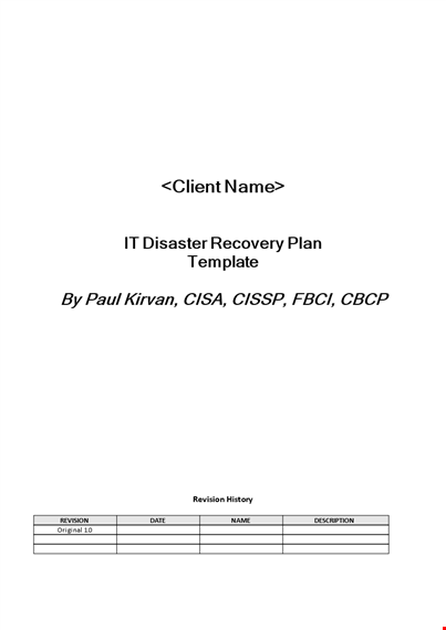 information technology disaster recovery plan example template