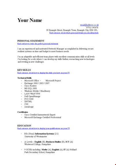 it networking manager resume - stand out with strong network management skills template