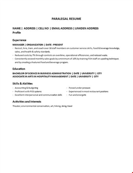 paralegal curriculum vitae template