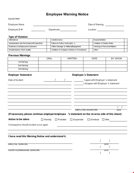 employee warning notice - protect your business with our professional statement template