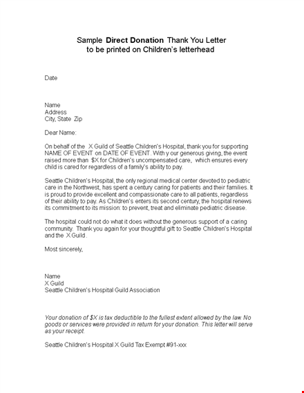 thank you letter to seattle children's hospital guild - heartfelt gratitude template