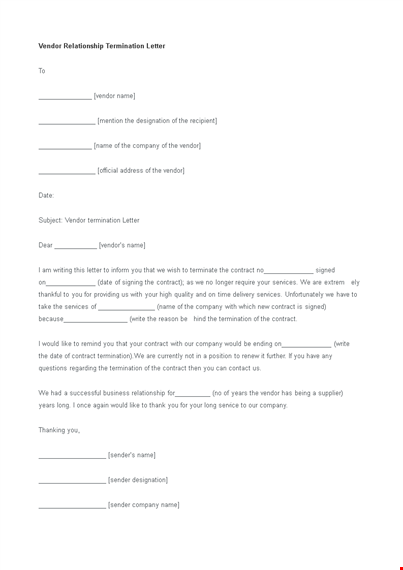 vendor relationship termination letter template