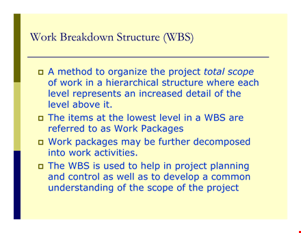 work breakdown structure template for project activities installation template