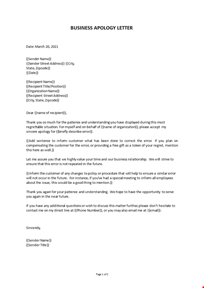 business apology letter template