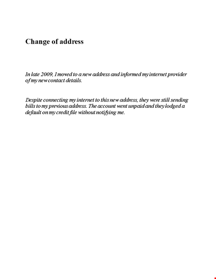 address change: letter of explanation for internet service template