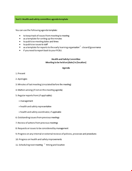 health and safety committee meeting agenda template template