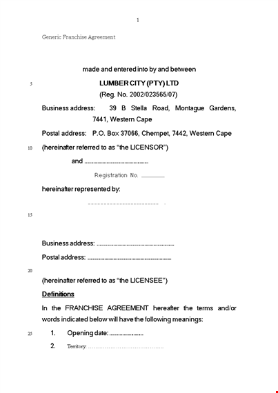 generic franchise agreement template