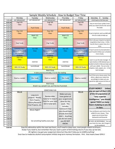 weekly schedule example template