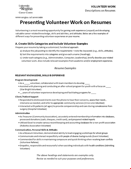 sample volunteer work resume template