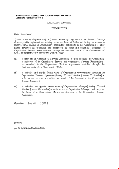 corporate resolution form & agreement | customizable services template
