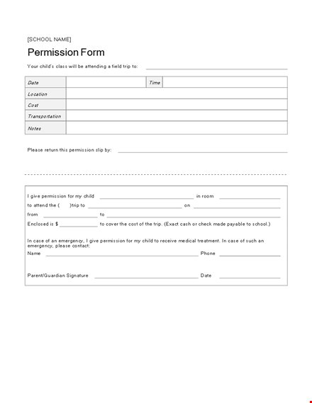 get a school permission slip for your child - easy and quick template