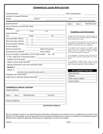 commercial lease application template template