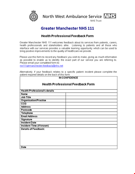 health professional feedback in manchester, greater - get valuable feedback template