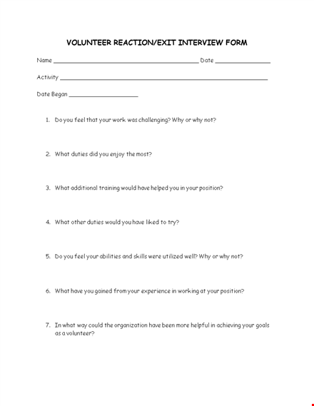exit interview form for volunteer template