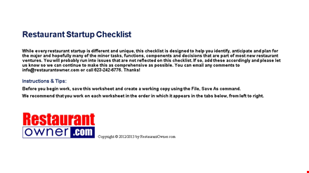 essential restaurant start-up checklist for restaurant owners template