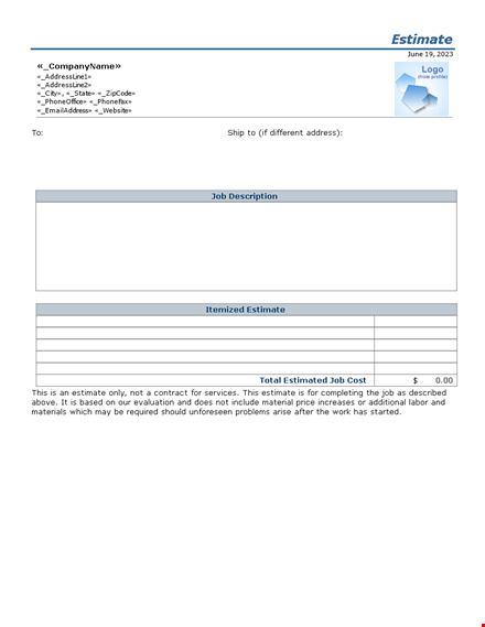 professional estimate template for customer - streamline address management template