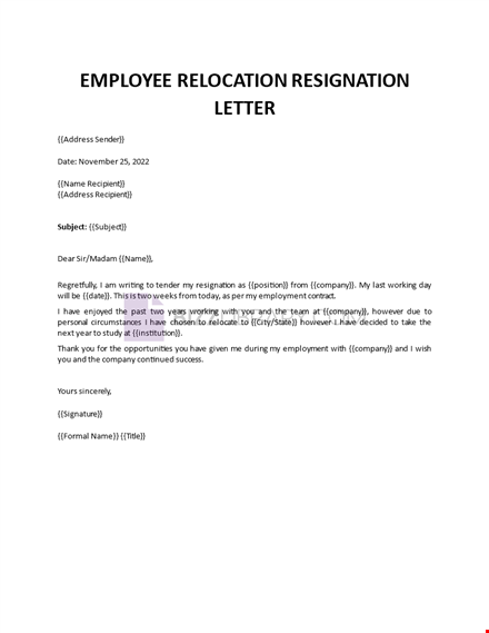 resignation letter due to relocation template