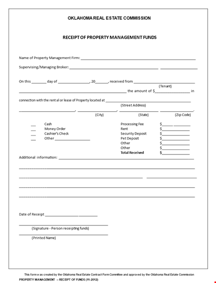 free rent receipt template for oklahoma property template