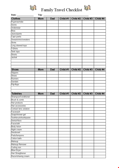 family vacation checklist template template