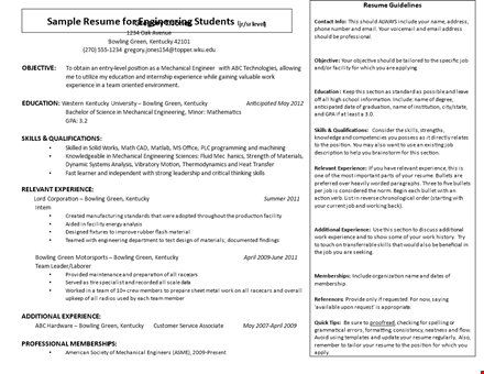 engineering student curriculum vitae - gain valuable experience | bowling green, kentucky template