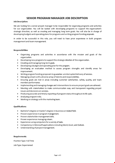 senior program manager job description template