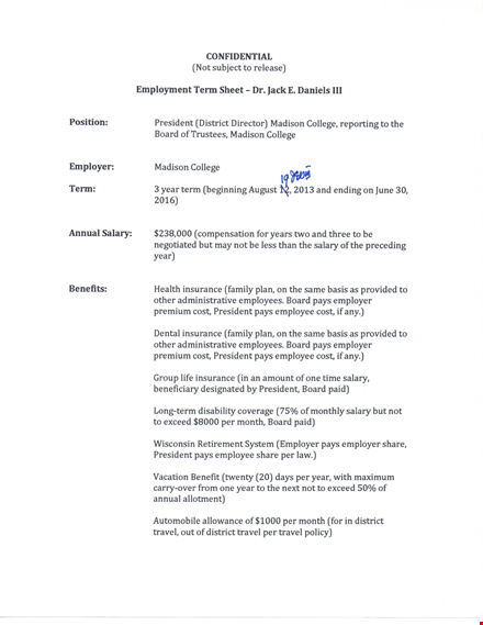 employee term agreement example template