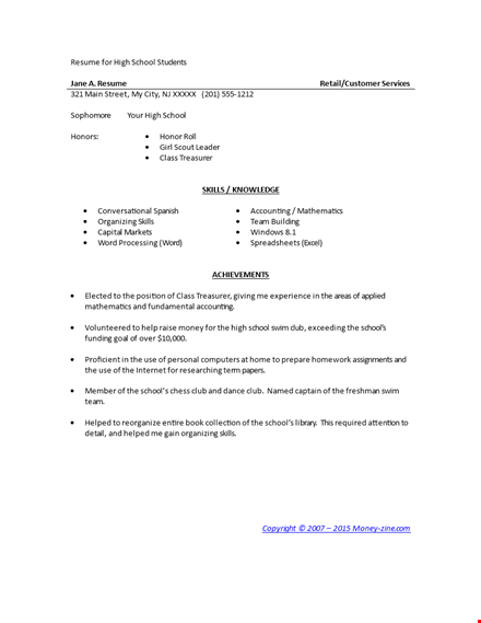 high school student resume template template