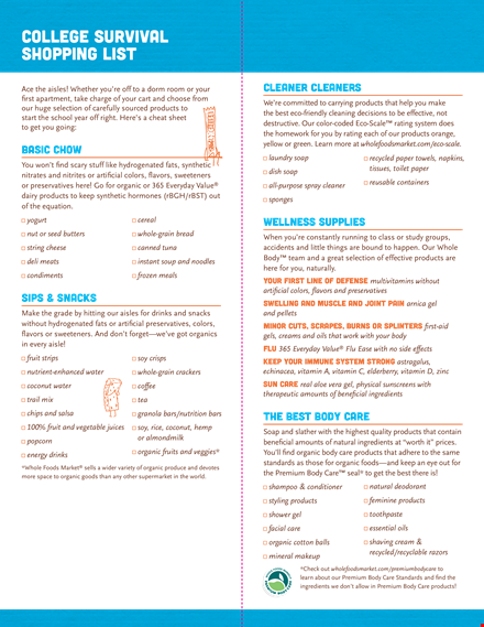 survival food shopping list for college template