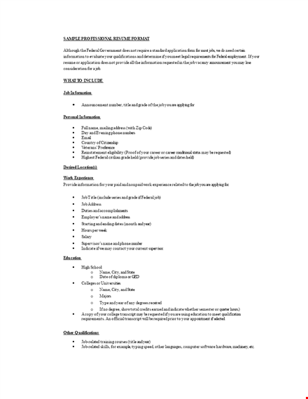 professional resume format example - get expert advice and download now template