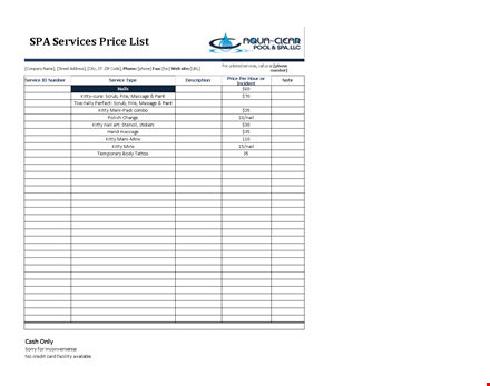 download price list template - create a professional phone or kitty massage service price list template