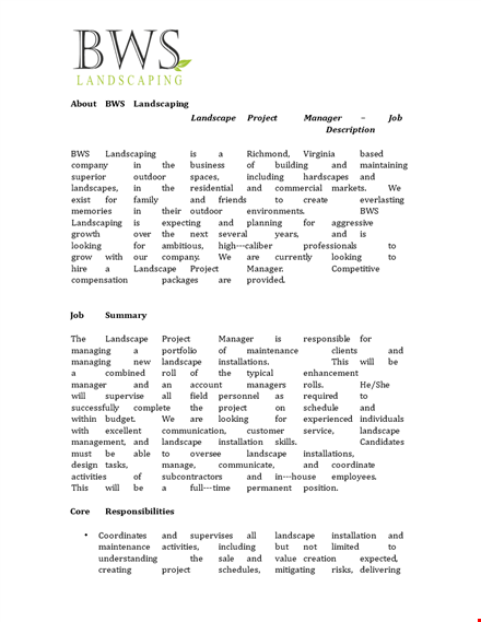 landscaping project manager job description template